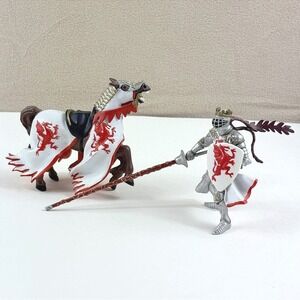 2006 PAPO Red Dragon Jousting Midevil Knight and Horse Red and White